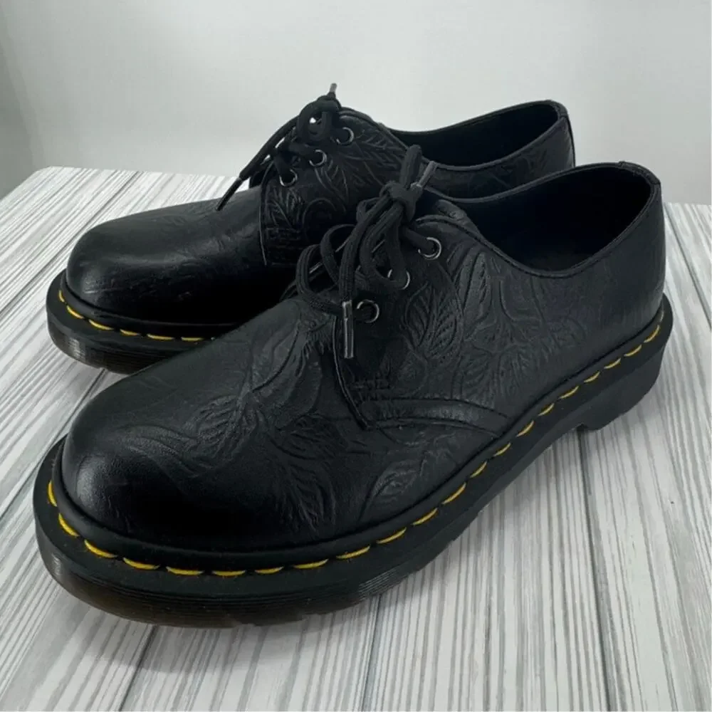 Dr. Martens 1461 Women's Sz 5 Black Floral Embossed Leather Oxford Shoes AirWair
